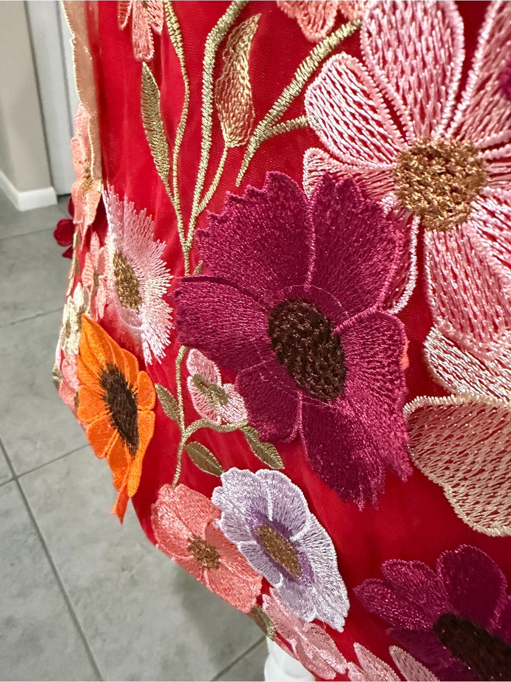 Endless Rose Mini Pencil Skirt Size L Red Multicolor Floral Embroidery 3D Petals - Picture 5 of 14